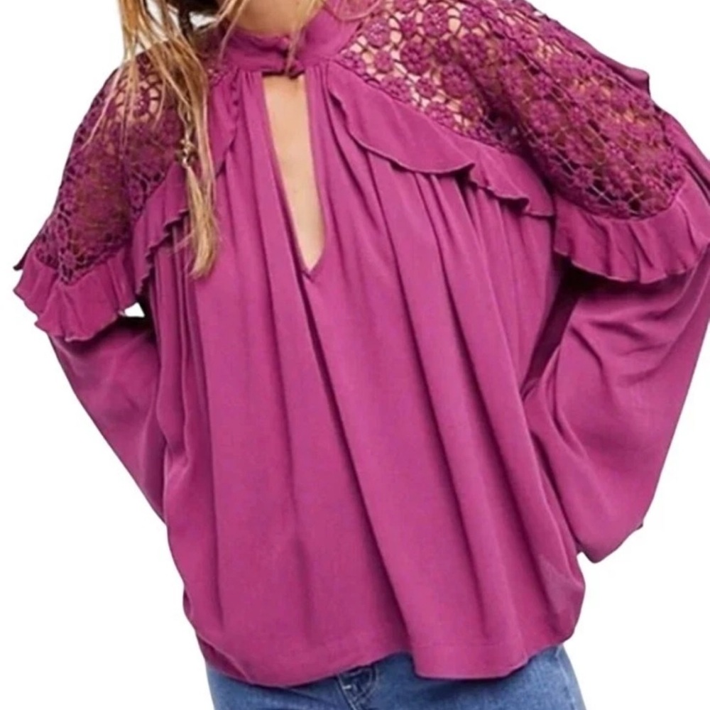 Free People Elegant Purple Lace Women's Top small